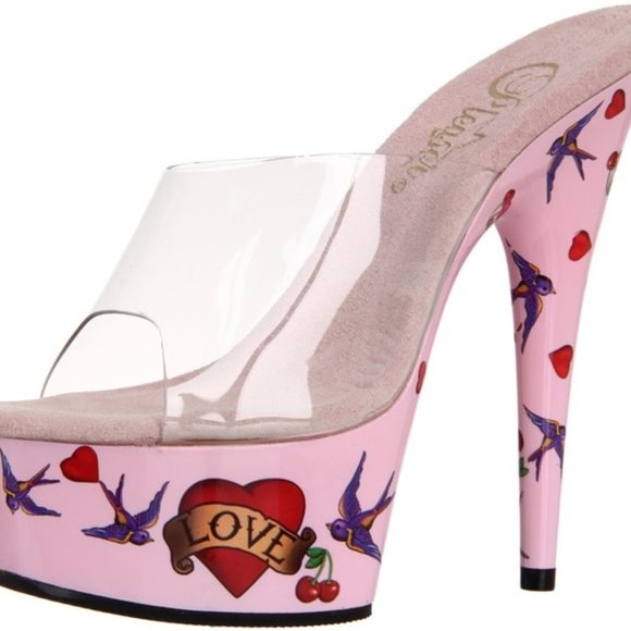 PLEASER Motif Platform Sz11 Pink Heels Tattoo - Picture 1 of 8